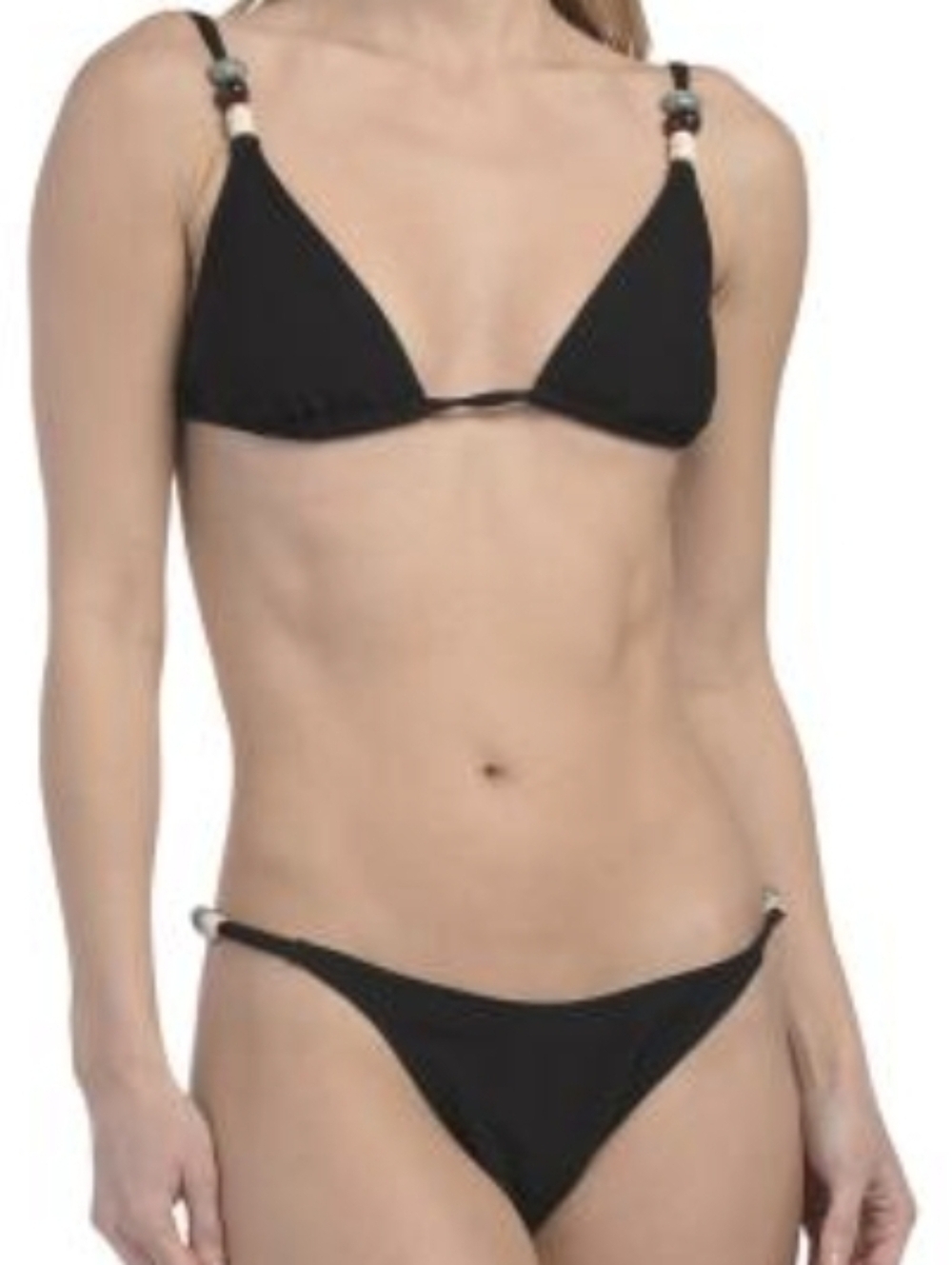 2Pc Wilo Ribbed Black Beaded  Triangle Bikini